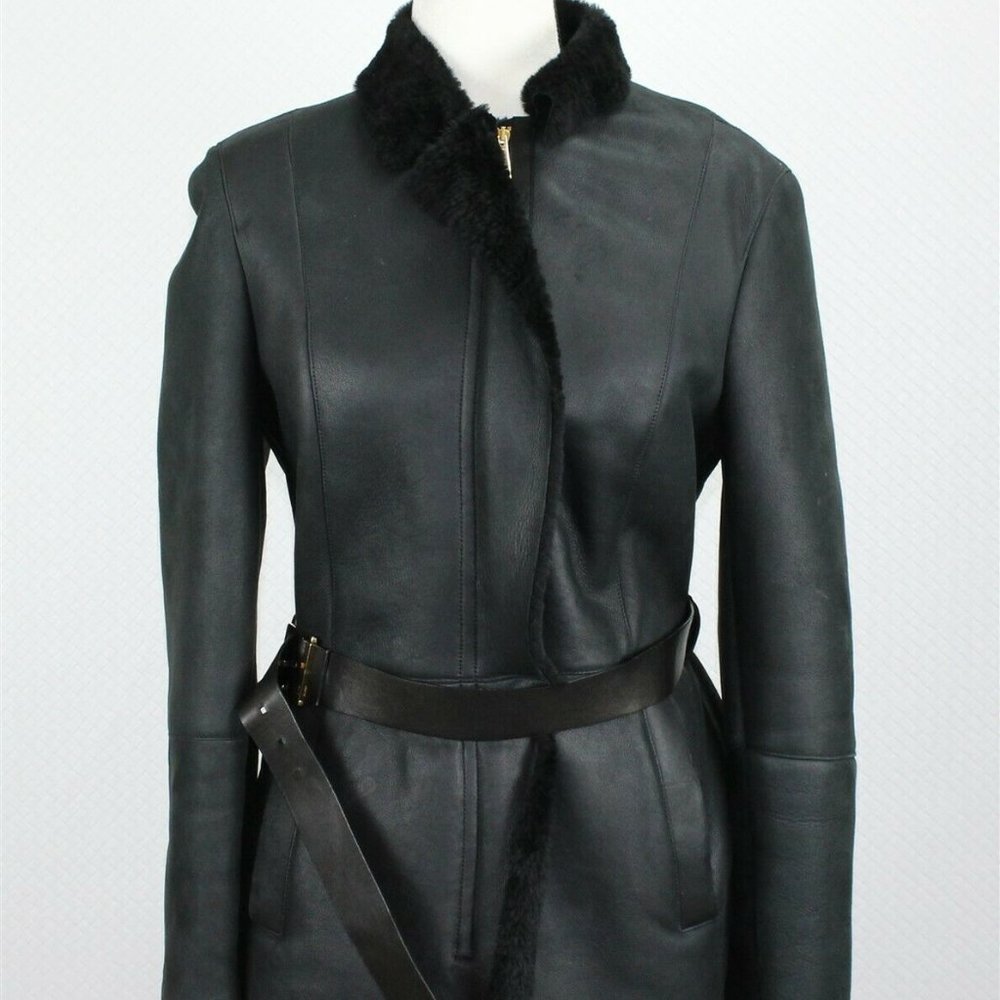 Gucci Leather Shearling Jacket Coat M Black Italy
